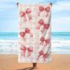 Extra Large Bath & Beach Towel - Soft Quick-Dry Microfiber Bath Towel with Pink Bow Gingham Ribbon Design, Oversized Rectangular