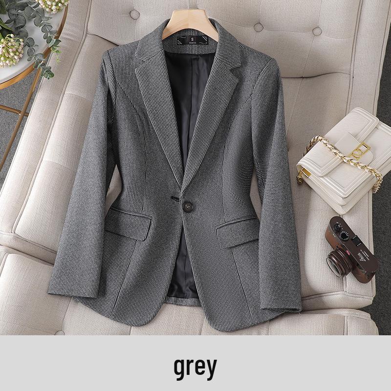 Women's Houndstooth Suit Jacket - Stylish, Versatile, Casual Top for Spring and Autumn