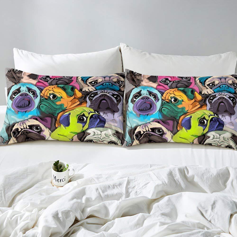 Colorful Cute French Dog Three-Piece Quilt Cover 3D Digital Printing Bedding Set Bed Cover