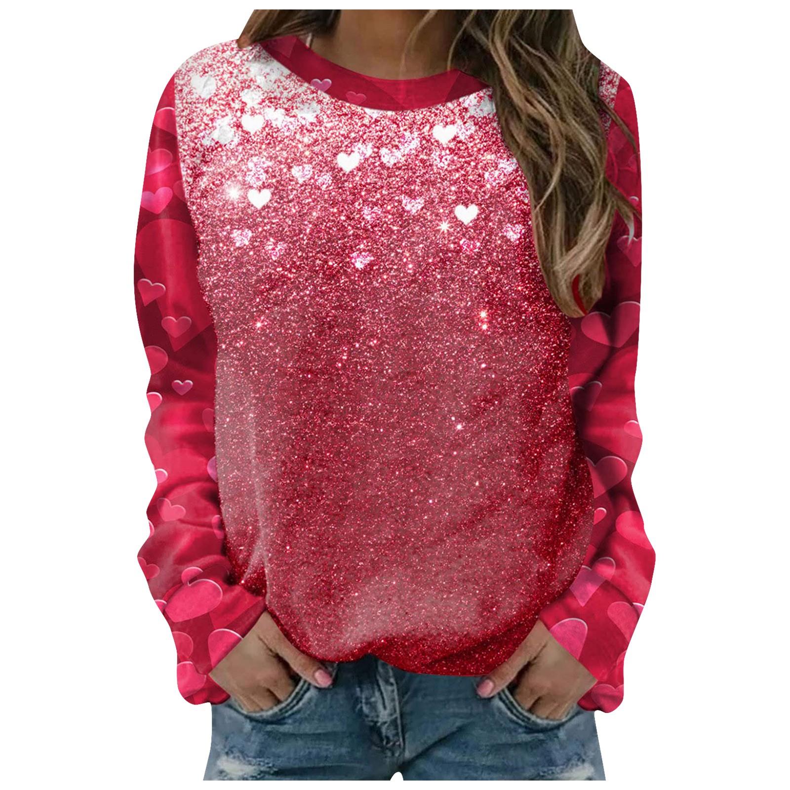 

Женская повседневная модная футболка с длинными рукавами и принтом ко Дню святого Валентина L красный