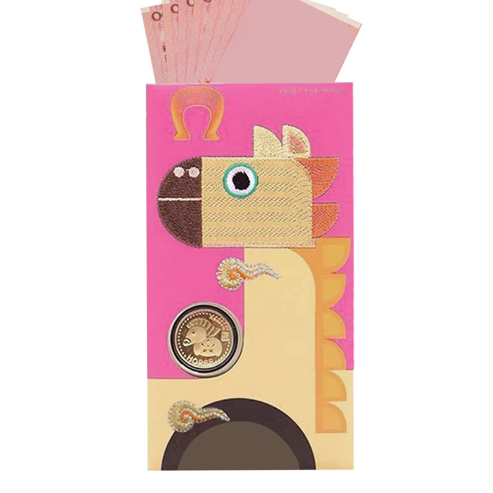 Золотая монета Года Лошади Памятный Красный Конверт Китайская Вышивка Сувенир Лошадь Золотая Коллекционная Монета Конверты Новогодний Подарок China Mainland