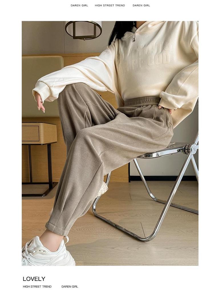 Women's Plus Size High Waist Harem Joggers - Spring/Autumn Slimming Cuffed Fleece Pants