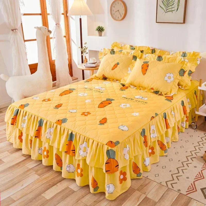 

Толстая стеганая юбка для кровати, наволочка, цветочный узор, противоскользящее, износостойкое покрывало, домашнее постельное белье, защитный чехол для матраса 45x72 Pillowcase2pcs