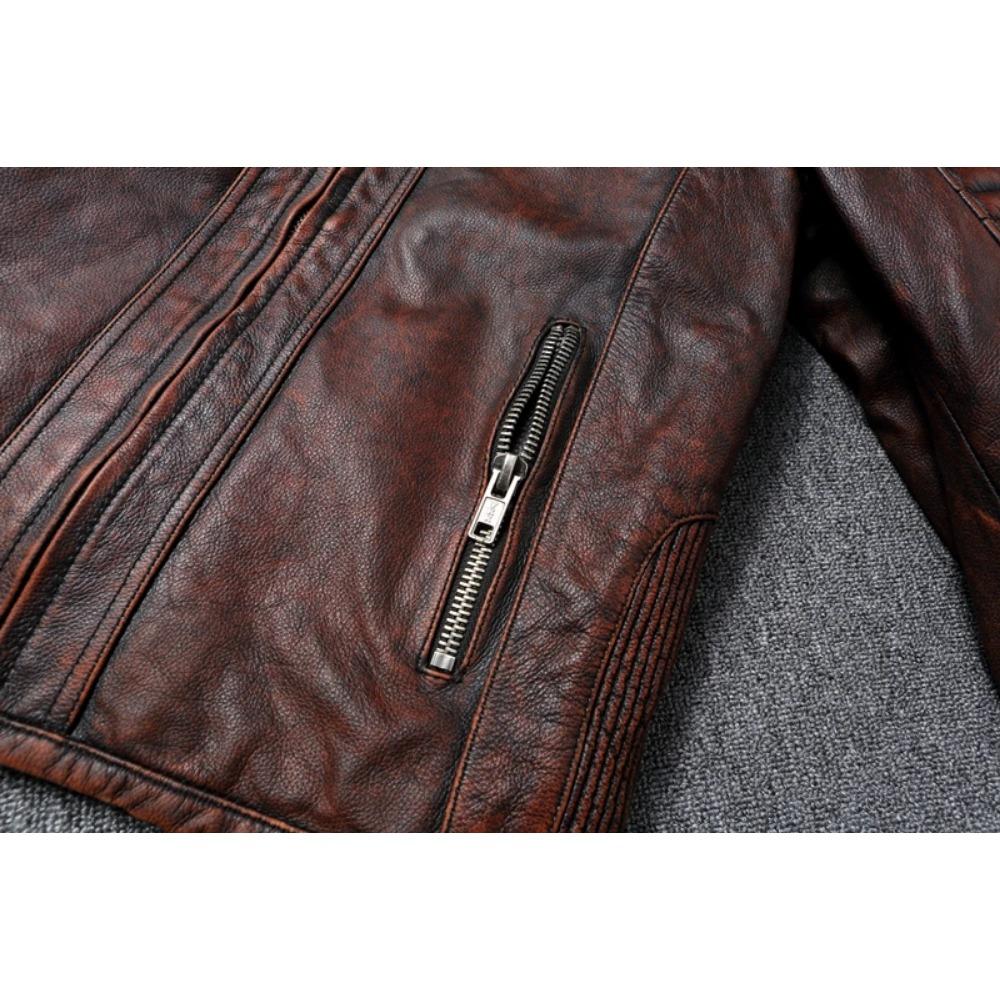 Chinesische Größe Echte Kuhlederjacke Herren Motorradjacken Echtes Rindsleder Vintage Herren Ledermantel Bikerkleidung