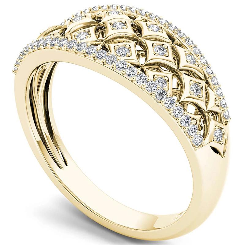 Hollow Out Gold Color Ring for Women Luxury Wedding with Shiny Cubic Zirconia Charming Engagement Party Bridal Jewelry