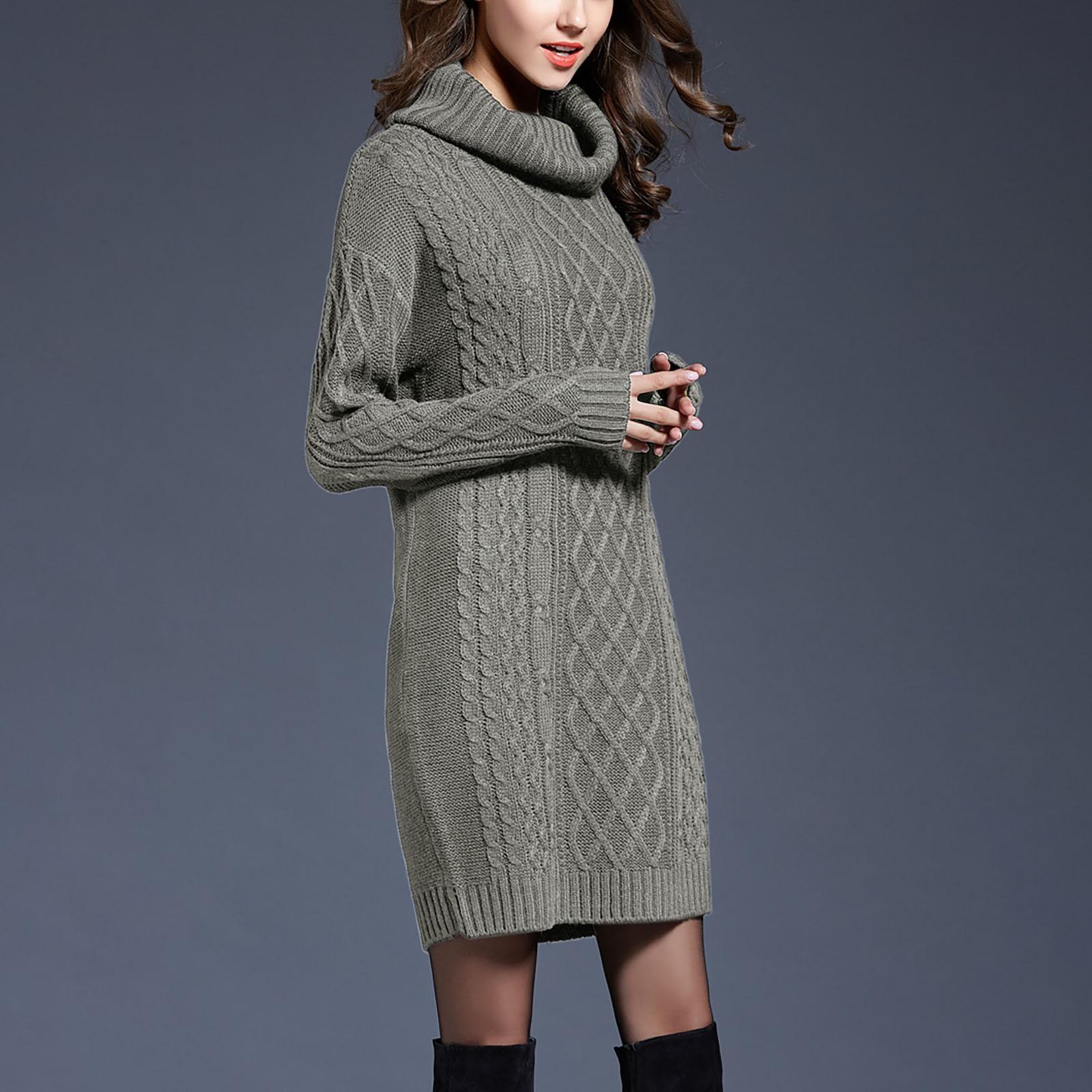 

Women s Fashion Autumn/winter Solid Color High Collar Long Sleeve Wrap Hip Sweater Dress M
