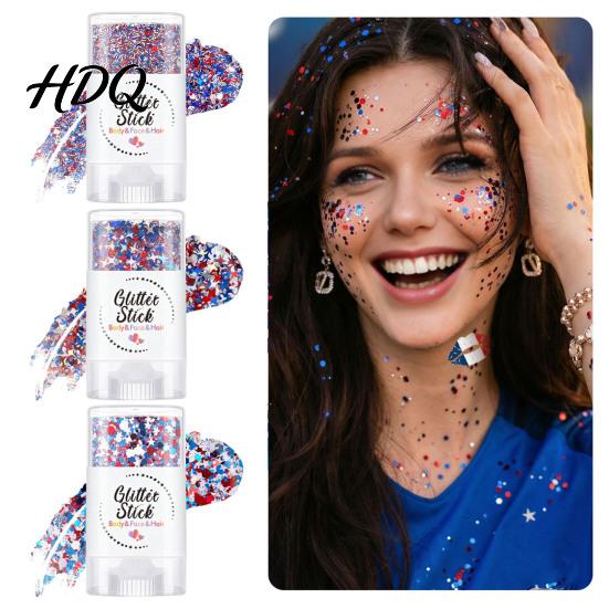 Independence Day Glitter Stick Body Stick Patriotic USA Flag Face Hair Accessories Sparkling Red White Blue Makeup for 4th of July Sequins