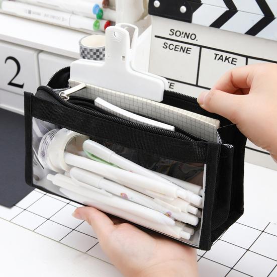 Estojo de Lápis de Malha Transparente para Alunos do Ensino Médio Grande Capacidade Bolsa de Lápis Multicamada com Compartimentos de Malha