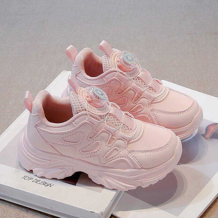 Girls Shoes 2025 Spring and Autumn Leather Waterproof Dad Shoes Student White Shoes Children Middle and Older Children Button Sports Shoes