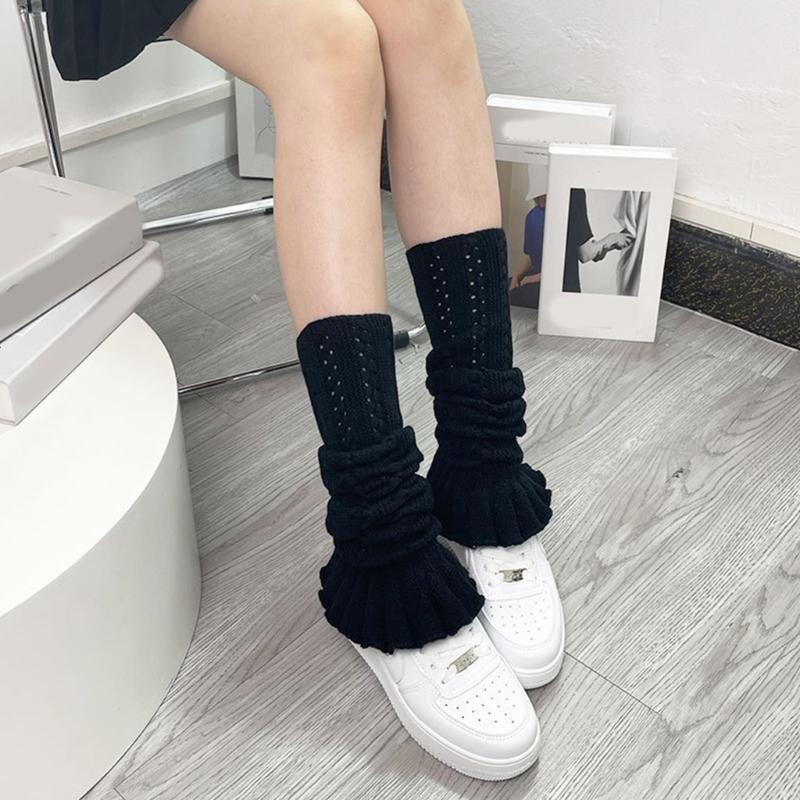 Womens Lolitas Knit Long Socks Ruffle Leg Warmers Harajuku Booties Socks Winter Warm Ankle Heap Socks