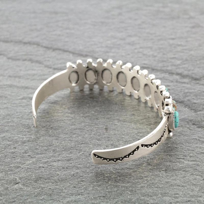 Bohemian Turquoise Floral Open Bangle Bracelet for Women