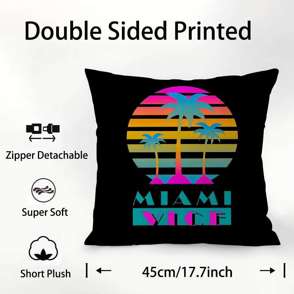 Movie M-Miami Vice Pillow Case Square Double‑Sided Print Cushion Case For Sofa Home Bedchamber Decor Gift