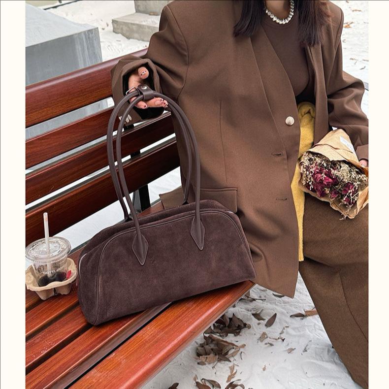 Women's Suede Shoulder Bag – Brown Soft Leather Handbag for Everyday Use, Fashionable and Durable Tote Purse