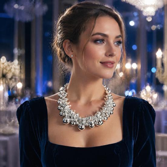 Vintage Faux Pearl Necklace 1 Set Chunky Jewelry, Beaded Choker And V-neck Accessory Earrings, Metallic for Women Dinner Parties Wedding Statement