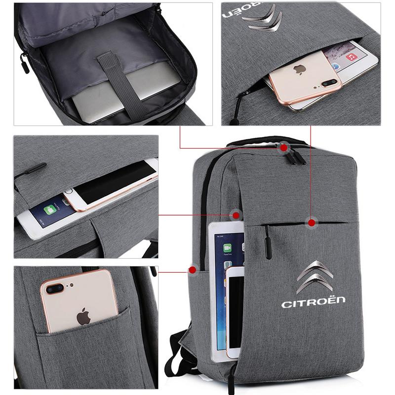 Bolsa para Laptop em Tecido Oxford para Carro Mochila Escolar Recarregável por USB Estojo para Tablet Para Citroen C4 C3 C5 C1 C2 Berlingo Celysee Cactus