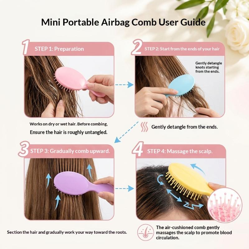 Mini Air Cushion Massage Hair Comb Soft Scalp Friendly Bristles Wet Dry Use For Daily Hair Care Travel