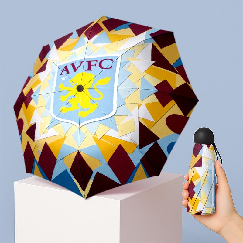 Aston Villa Football Pattern Printed Mini 5 Folds 8 Ribs Compact Umbrella Windproof Waterproof Lightweight Portable Folding