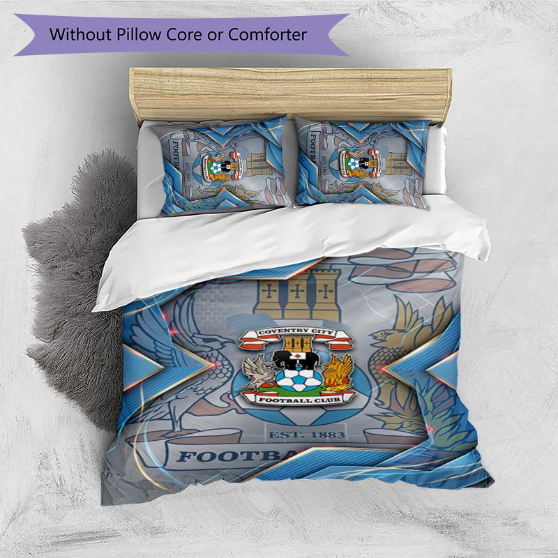 Coventry City Football Printed 3 Pieces Bedding Set, Comfortable Skin Friendly Bedroom Duvet Cover Set