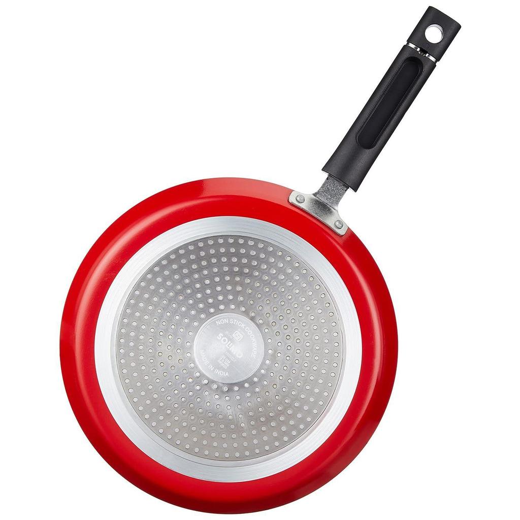 3 Pcs Non Stick Cookware Sets, Tawa 25 Cm, Kadhai 24 Cm with Glass Lid, Fry Pan 24 Cm (Red) Aluminium