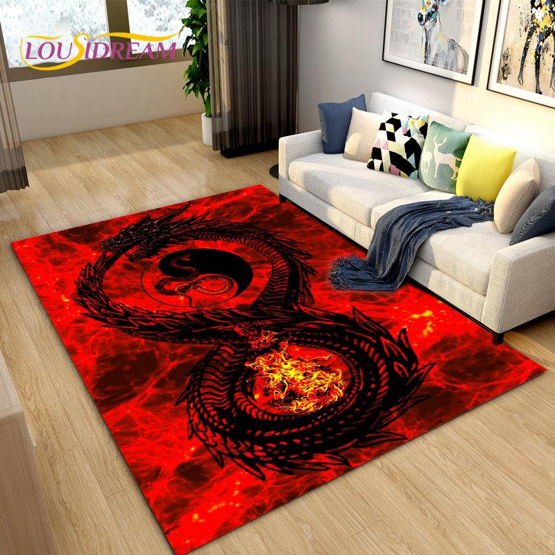 3D Mysterious Dragon Area Rug,Carpet Rug for Living Room Bedroom Sofa Doormat Decoration,Children Play Game Non-slip Floor Mat
