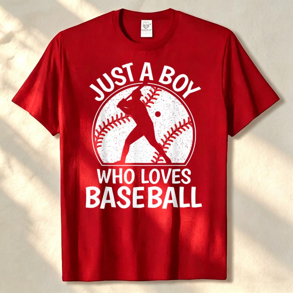 Unisex Cotton Loose Crew Neck Tee Just A Boy Who Baseball Retro Graphic Print Trendy Sports Top For Game Casual Holiday Outfit