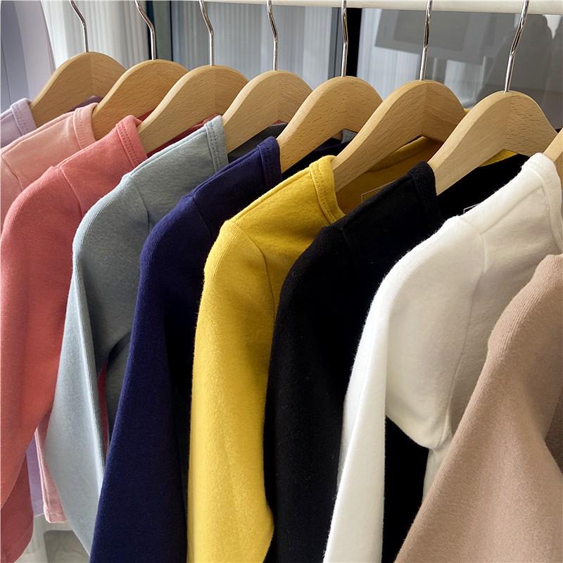 Kids' Long Sleeve Base Layer Top - Plain White or Black Pure Cotton T-shirt for Boys and Girls, Spring/Fall Wear