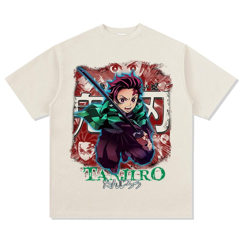 Summer Men's Short-sleeved Ghost Annihilation Blade Animation Character Printing Explosion Casual Loose Versatile T-shirt Heavy