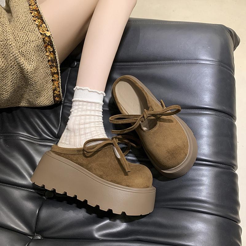 Fashion Women's 2025 New Autumn Retro Fashion Versatile Platform Heightened Baotou Half Slippers
