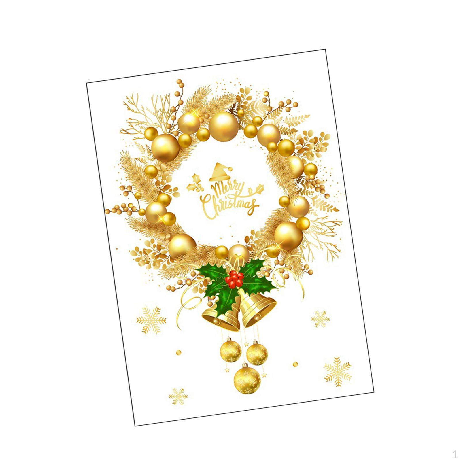 

Christmas Wreath Bells Window Clings, Xmas Happy Year Sticker ,Golden Merry