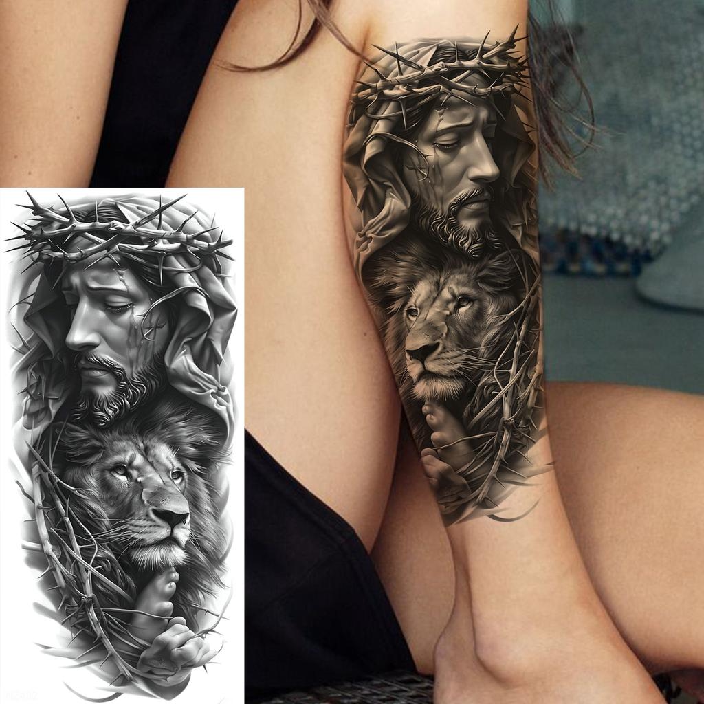 1 Sheet Cool Leopard With Rose Temporary Tattoos For Men Women Adults, Long Lasting Realistic Waterproof Fake Tattoo Sticker
