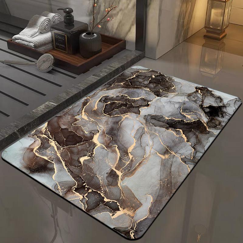 1pc Modern Marble Printed Diatom Mud Carpet Absorbent Quick-drying Bathtub Mat Doorway Decorative Entrance Bathroom Accessories