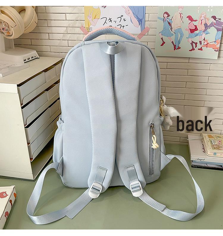 Cute Korean Style Color Block Backpack, Large Capacity for Junior & High School Girls, Laptop Compatible