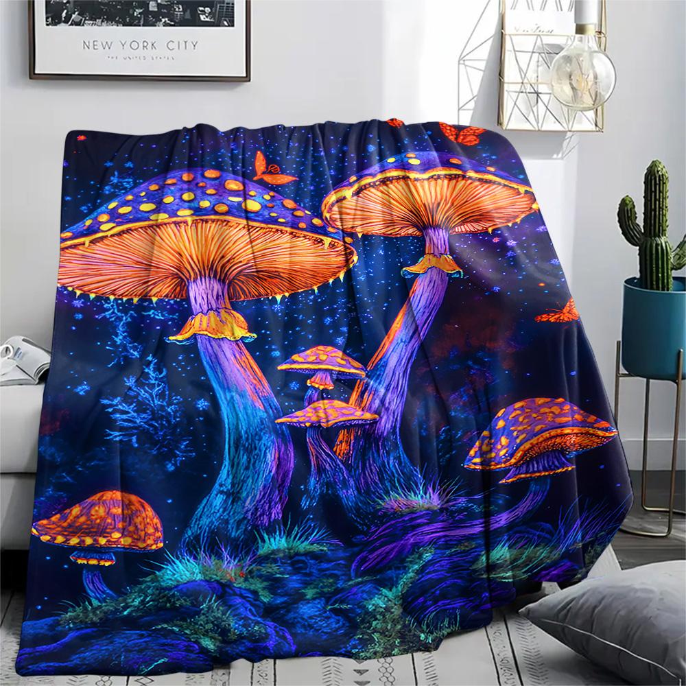 Mushroom Print Flannel Blanket, High quality Comfortable for All Seasons, Home Decor, Warmth and Comfort, Perfect for Christmas Gifts