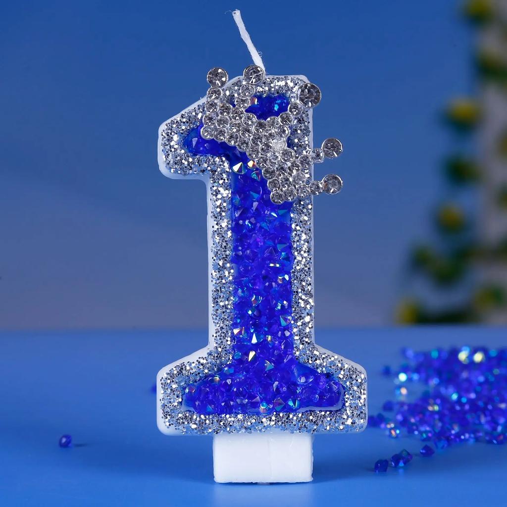 Number Birthday Candle Shiny Crown Digital Cake Topper Candle Kids Birthday Anniversary Party Decoration Supplies Birthday Favor