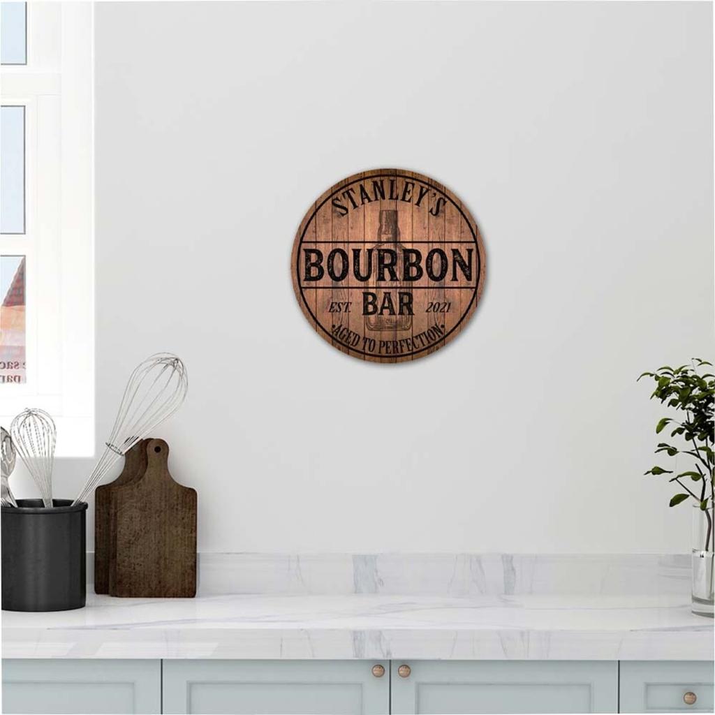 Round Metal Decorative Tag Wall Decor Personalized Bourbon Bar Sign