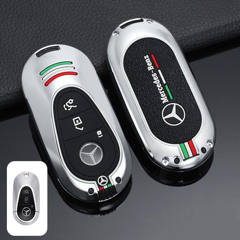 FA9Car Key Case Cover Silicone Protective Shell For Mercedes Benz C S Class W206 W223 EQE EQS GLC C260 S450 Alloy Keychain Pendant