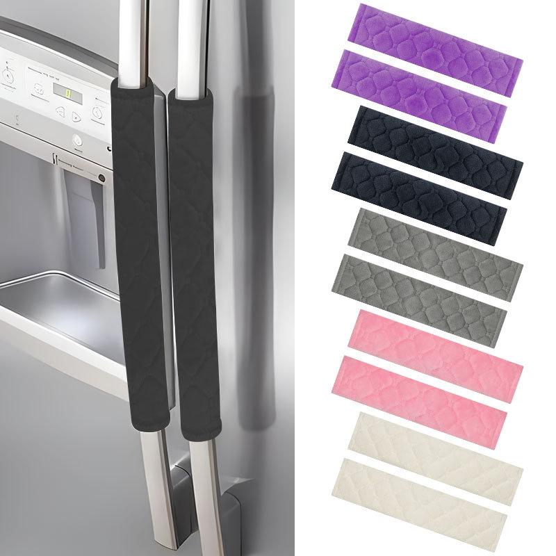 2Pcs Quilted Embroidered Plaid Refrigerator Handle Covers Plush Thickened Refrigerator Handle Dust Cover