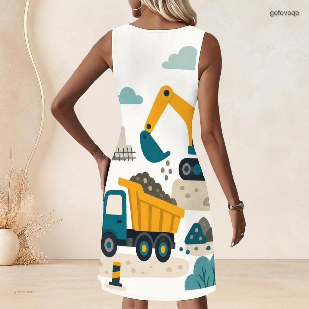 Plus Size Women Round Neck Sleeveless Tank Midi Dress Summer Daily Leisure Gown