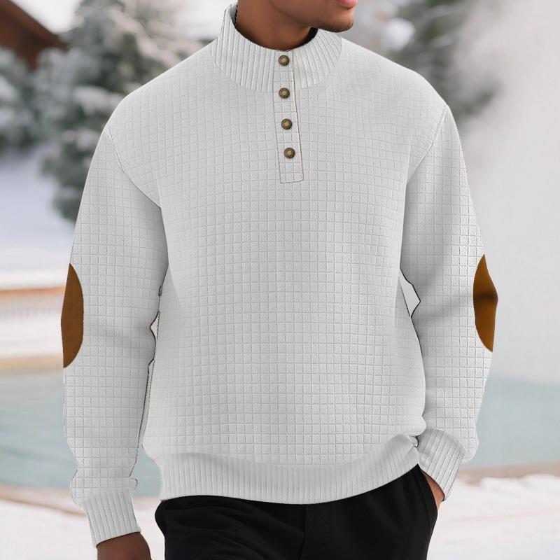 Light and Mature Casual Sports Men's Jacquard Small Checkered Stand-up Collar Long-sleeved Pullover Buckle Outdoor Sweater