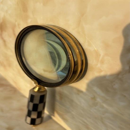 Brass Magnifying Glass with Black White Inlay Handle Nautical Desk Decor