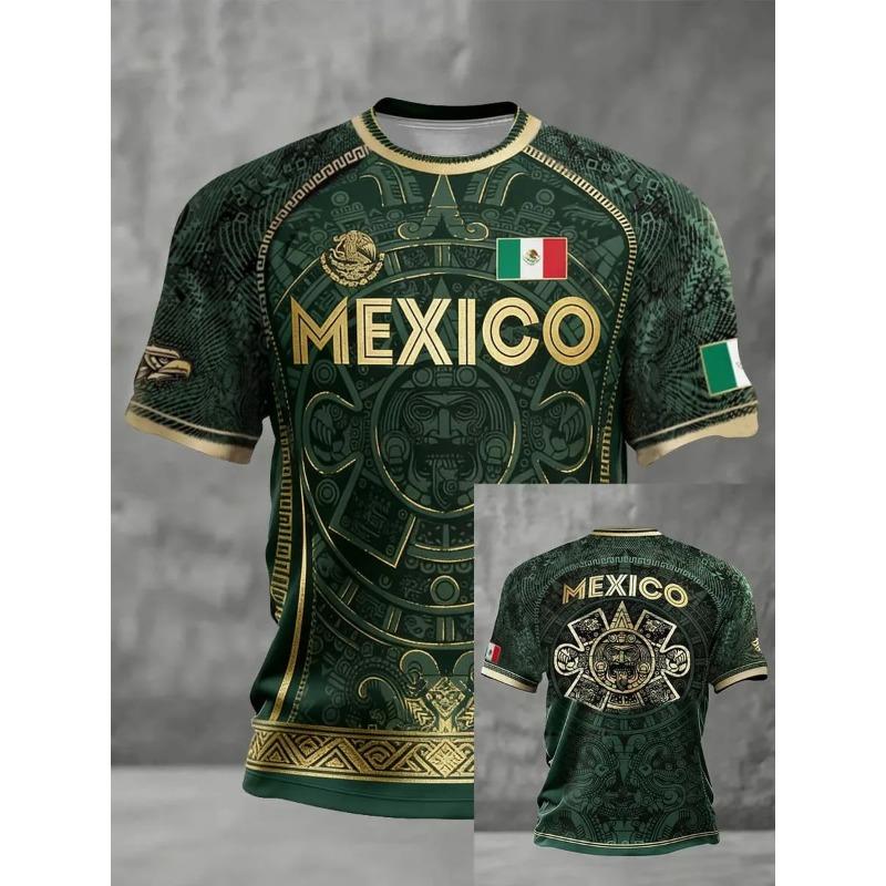 Neues Herren Mexiko Nationalfußballtrikot 3D-Druck Schnelltrocknendes Fußball-T-Shirt Sportliches Trainings-T-Shirt für Fans Spieltag Tägliches Tragen