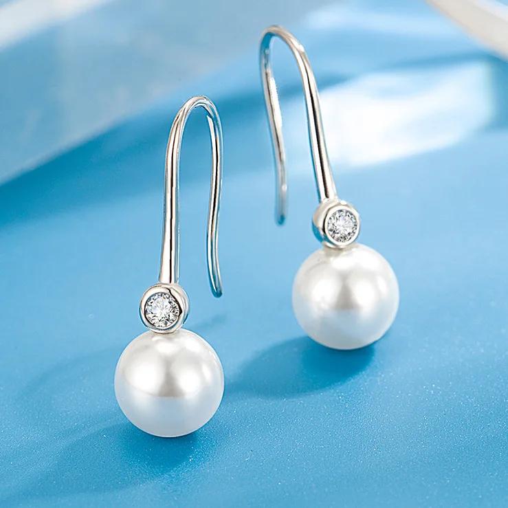 Luxury Female Earrings Sterling SIlver Pearl Earrings Cross Round Natural Pearl Ear Women Wedding Party Gift Brincos