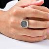 Stylish Men's Stainless Steel Ring,Black AAA Crystal Zircon Square Ring Thumb Ring,Anniversary Birthday Fatehr Gift