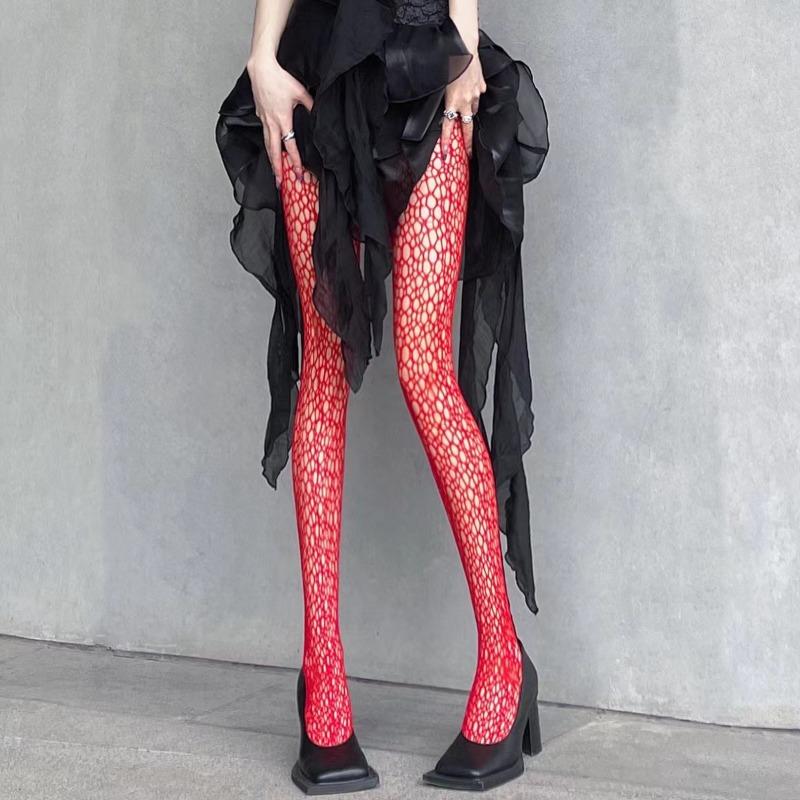 JK Lolita Dívky Průsvitné Síťované Punčochové Kalhoty Japonský Styl Y2k Uniforma Gotické Červené Bílé Síťované Punčochy Dámské Sexy Krajkové Punčochy