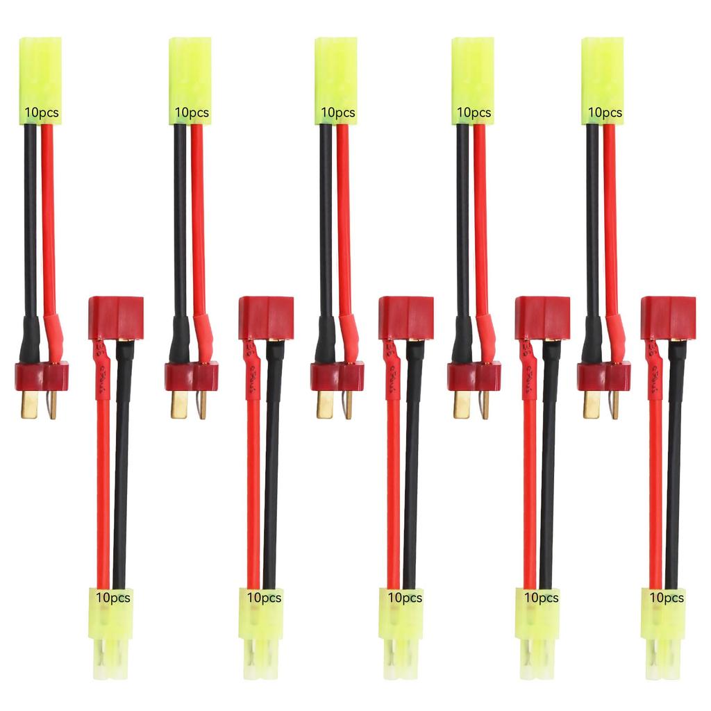 CowGoldChild 10-Piece LiPo T-Connector Adapter, Mini Tamiya Male to Mini Tamiya Female Cable, 60mm Long, 16AWG with Silicone Wire, for RC Drones and