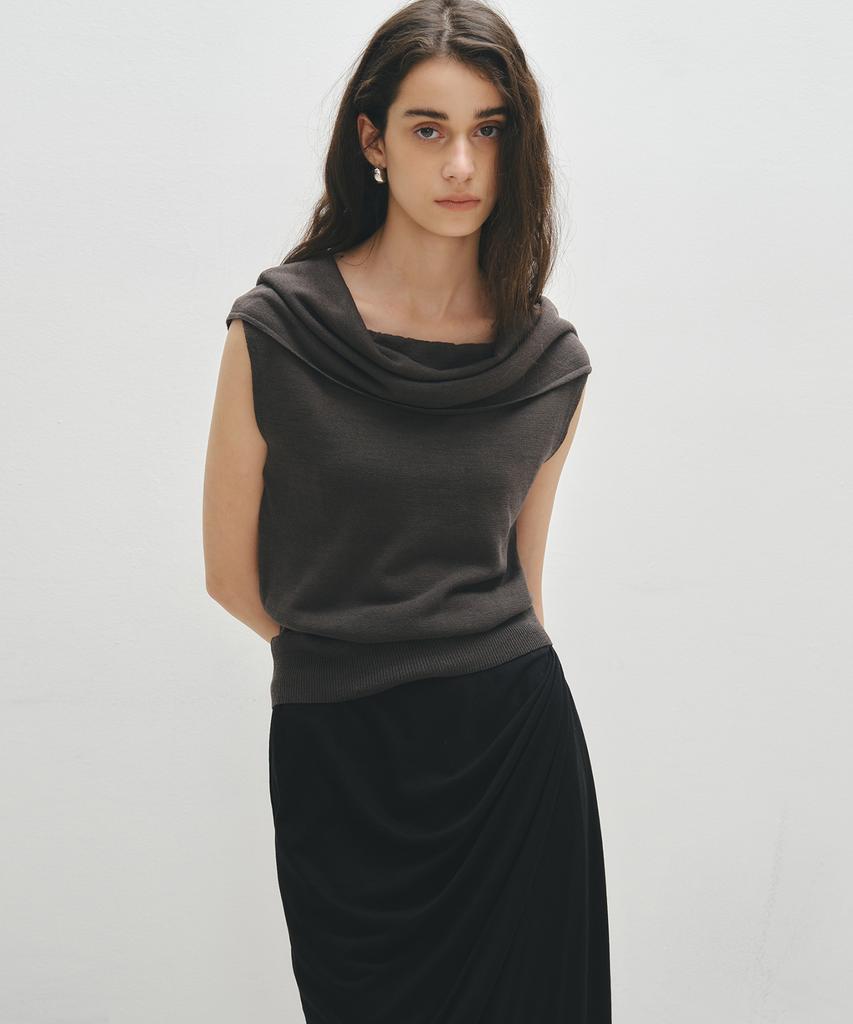 NOIRER FOR WOMAN Linen Off-Shoulder Knit (Charcoal)
