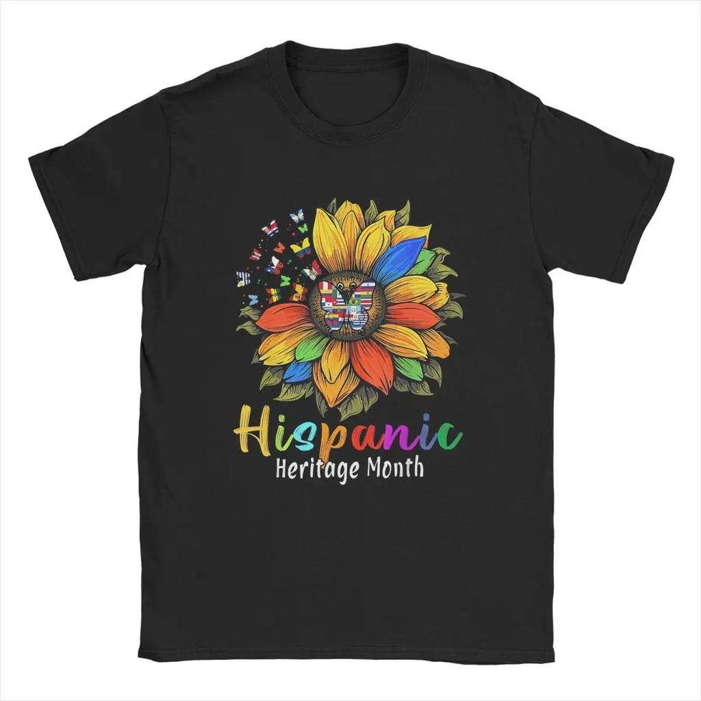 Men T-Shirts Latina Power Women Flowers Unique Cotton Tee Shirt Short Sleeve Hispanic Heritage Month T Shirts merchandise Gift