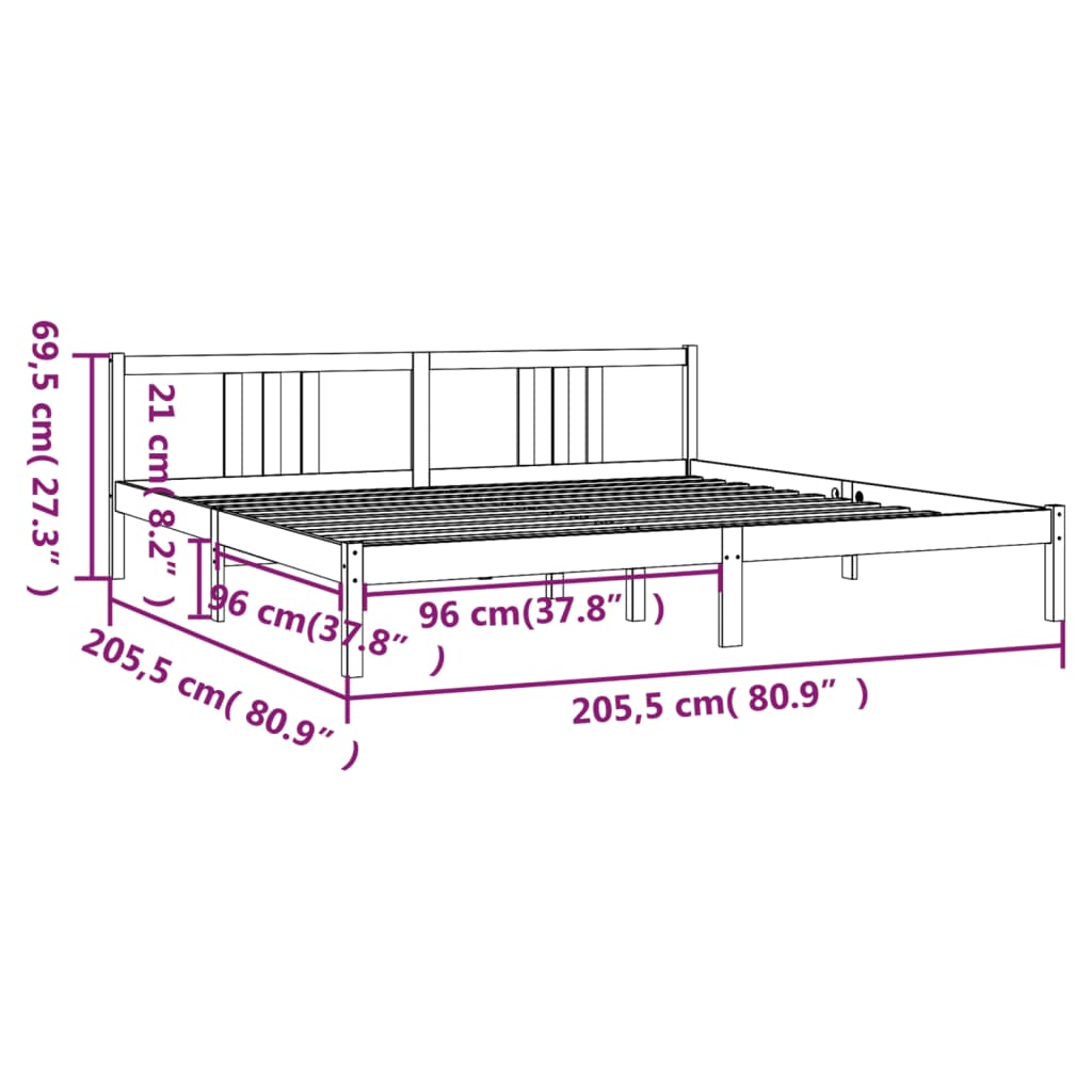 Solid Wood Bed White 200 x 200 cm