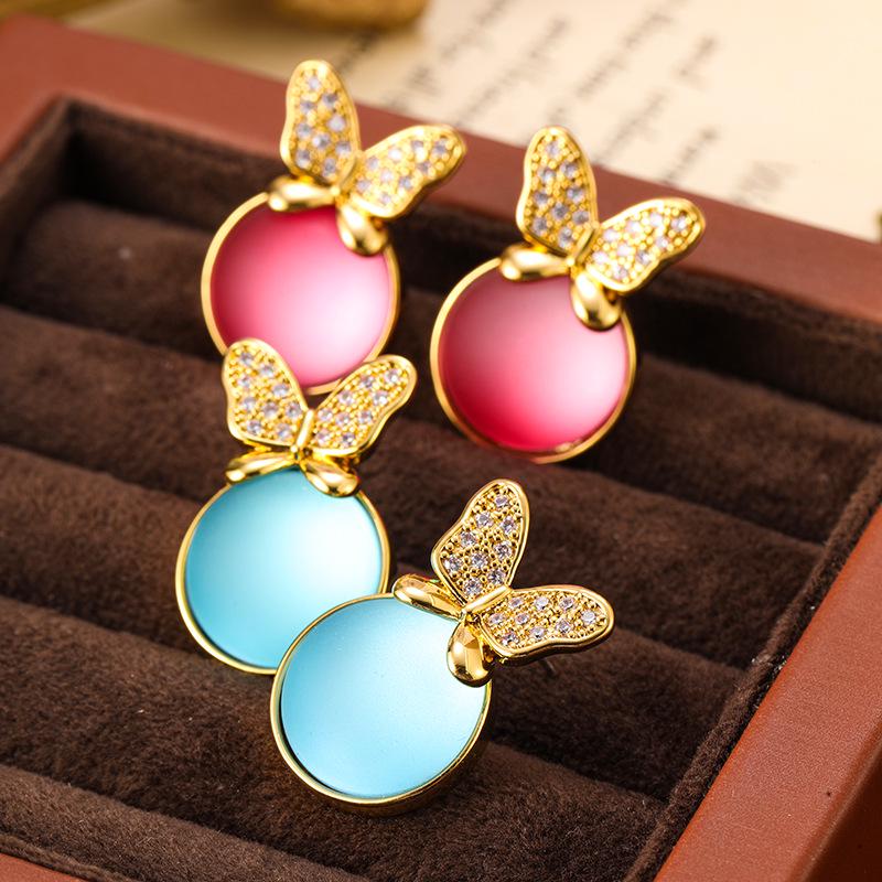 

Matte Crystal Butterfly Stud Earrings with Zircon. озеро синий