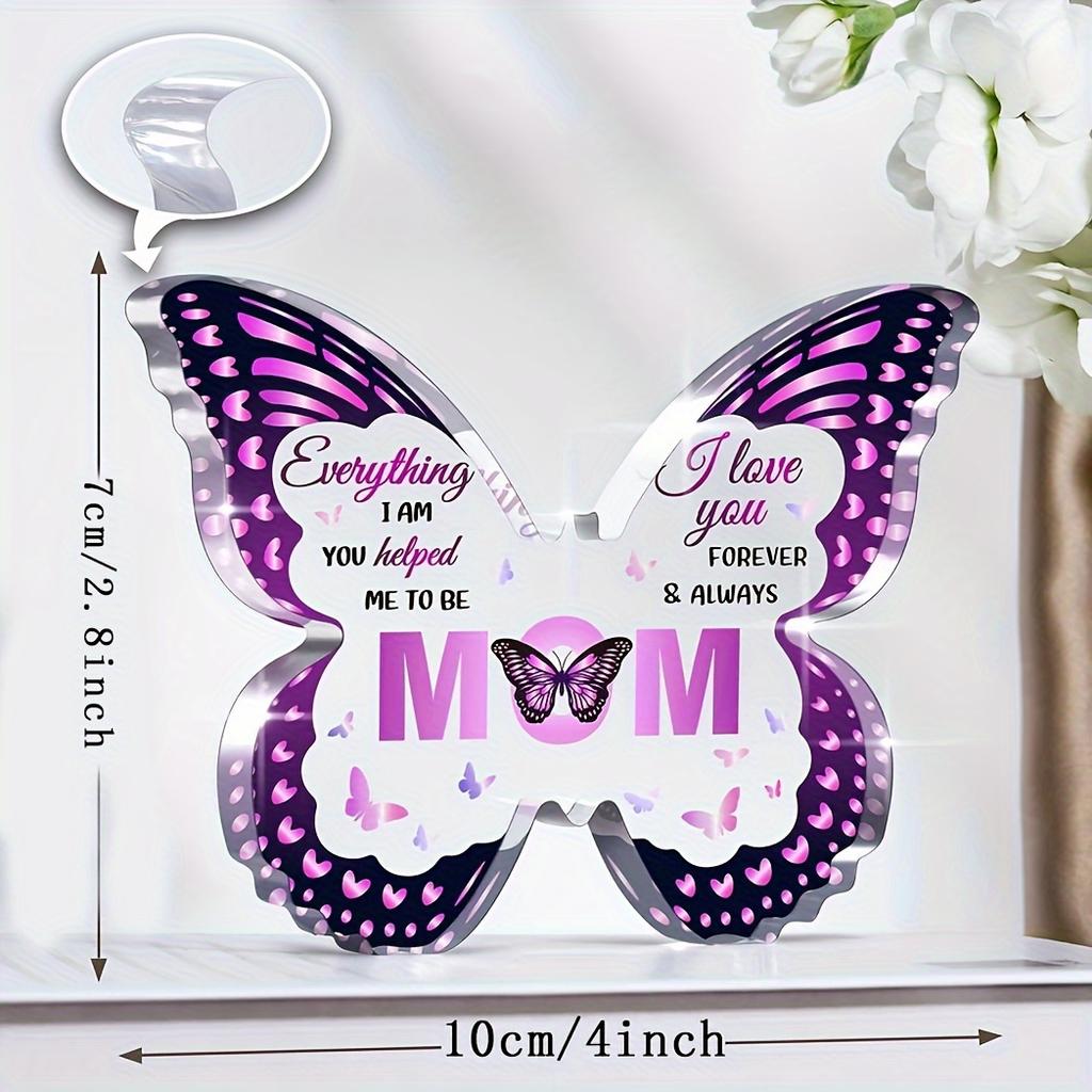 1pc Butterfly-shaped Acrylic Plaque Gift for Mom - Unique Birthday or Holiday Commemorative Gift for Home or Office Decor